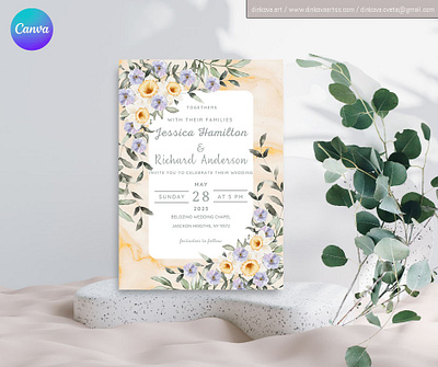 Wedding Invitation Daffodils 2 Flower Canva Editable Template amazing beautiful canva daffodils design digitalart floral flowers gorgeous illustration invitation pattern template wedding