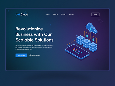 Cloud service provider landing page. blue color cloud cloud dark theme cloud landing page cloud ui design dark theme gradient landing page modern design technology