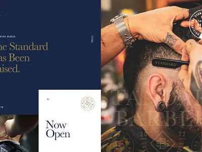The Standard Barber Identity badge barber branding design identity logo mark thicklines