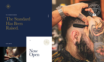 The Standard Barber Identity badge barber branding design identity logo mark thicklines