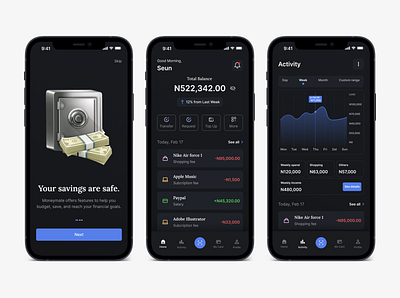Finance app analytics balance bank banking expends finance financial app minimal mobile money saas security transactions ui ux wallet