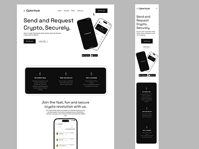 CipherVault-Crypto Landing Page blockchain crypto design landingpage mobile app ui web design web3