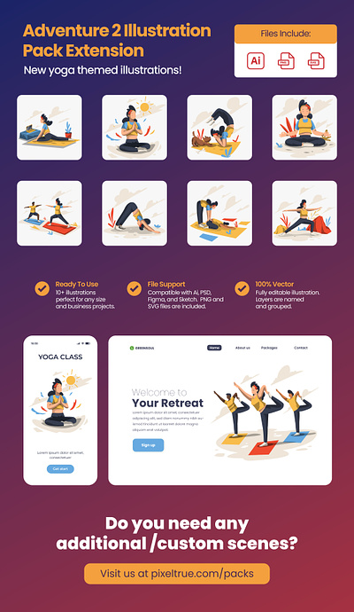 Adventure 2 Illustration Pack Expansion Yoga Themed character design graphic design graphics illustration vector vector illustration