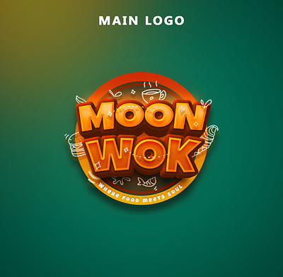 Moon Wok - Logo Branding Design for a Restaurant 3d animation branding design flayer graphic design illustration illustrator logo logo design motion graphics photoshop ui ux vector