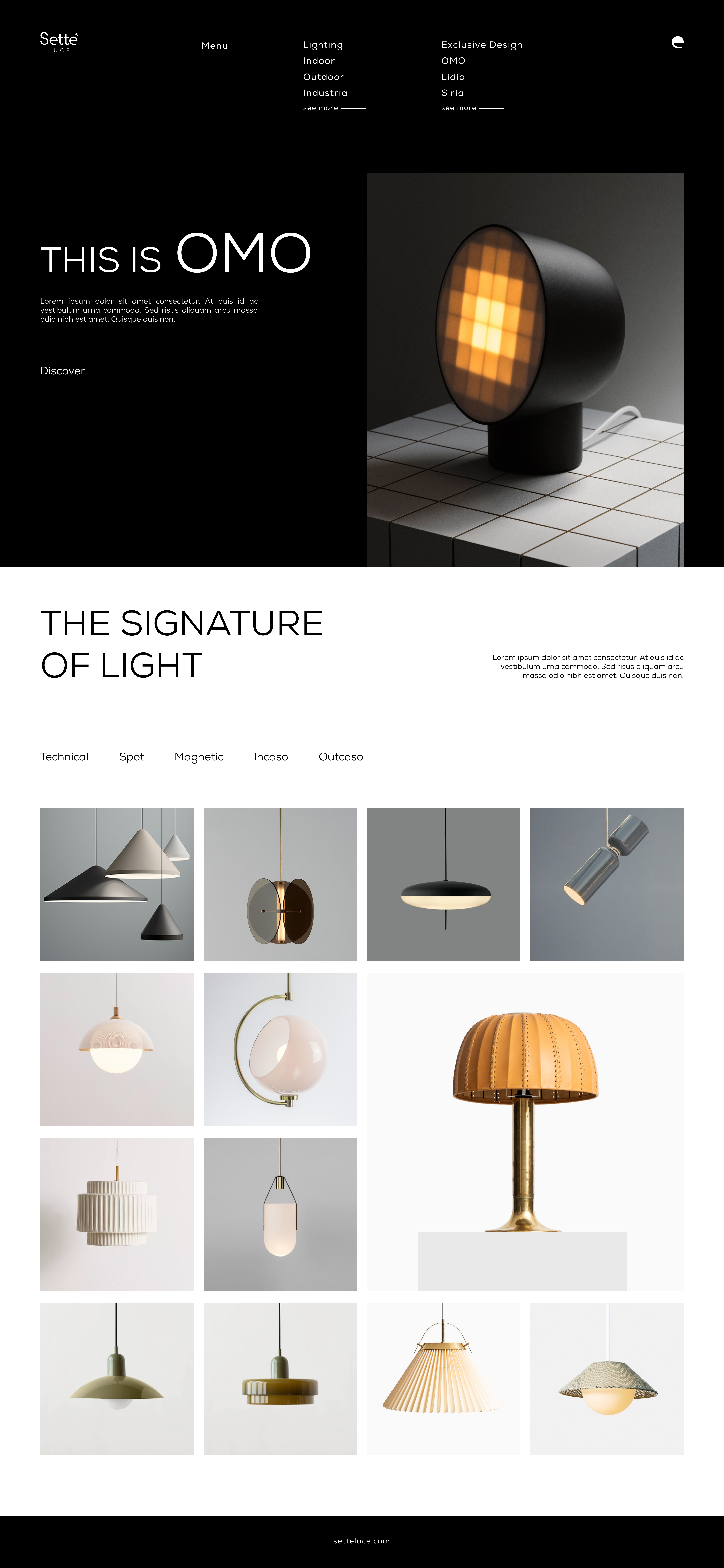 Sette Luce Homepage UI/UX brandbook branding figma graphic design homepage lighting logo design minimal ui uiux ux web design