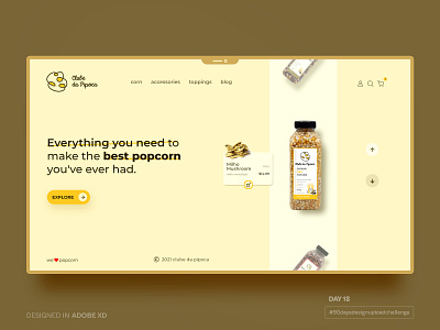 Clube de Pipoca adobe xd branding creative process. creativeprocess design e commerce figma minimalistdesign popcorn productshowcase redesign ui userexperience ux webdesign