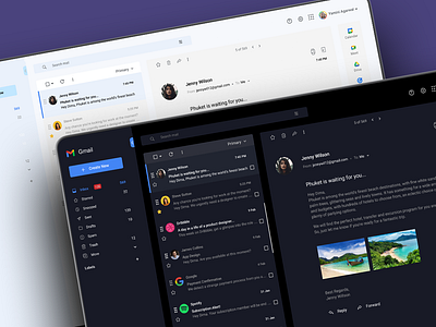 Gmail Redesign dark theme gmai light theme ui