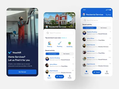 Vouchifi - UI/UX Mobile App app branding clean cleaning design home service illustration inspiration logo maid minimal mobile recommend servise ui ux vouch vouching
