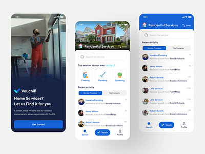 Vouchifi - UI/UX Mobile App app branding clean cleaning design home service illustration inspiration logo maid minimal mobile recommend servise ui ux vouch vouching