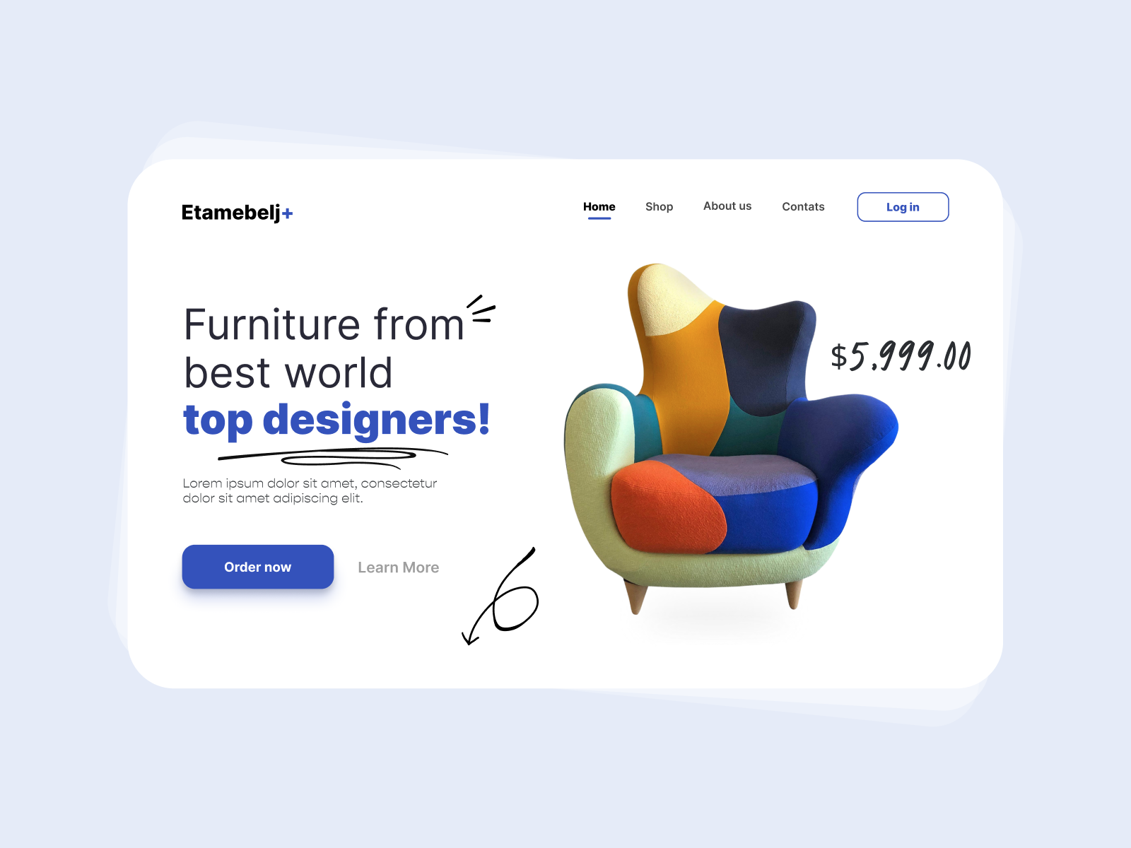 Furniture store landing page design furniture hero header landing page ui web design