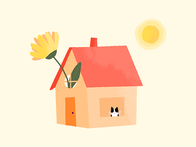 Home #2 cat digital digital illustration flowers gold home illustration procreate simple sun ui