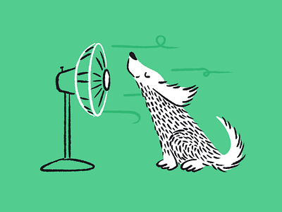 Summer 💨🥵 2d art dog doodle fan flat illustration funny heat illustration summer wind