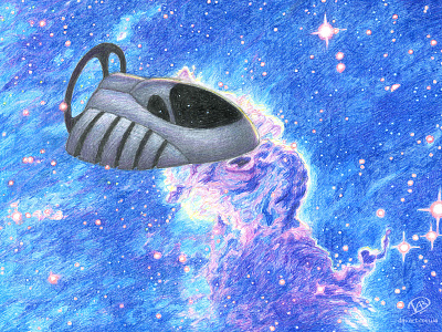 Scout authorial colored pencils drawing graphic hand drawing hand made illustration original pencil drawing sci fi science fiction space space nebula space ship unique vintage