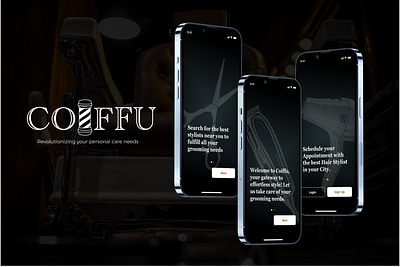 Coiffu app design barbershop. branding dark mode iphone mobile app design ui ux ux research