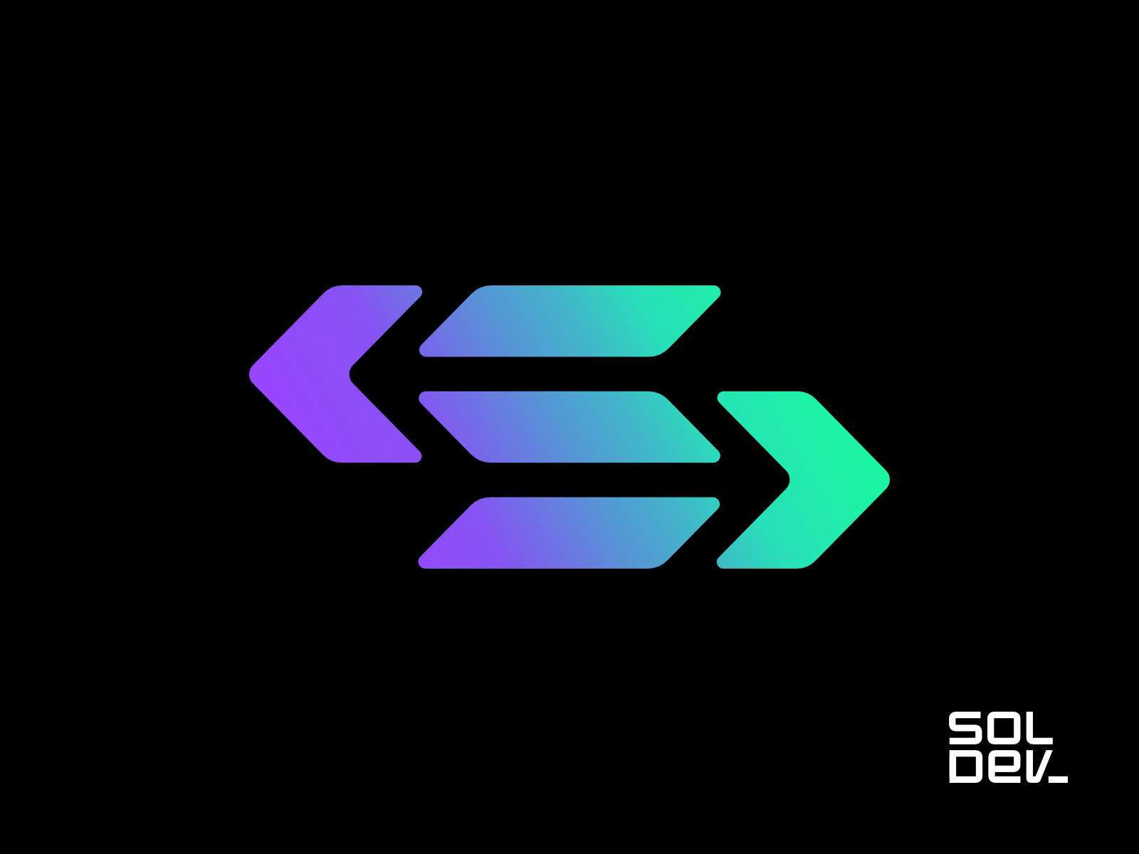 SolDev - Solana Developer, logo re/design: S + coding brackets blockchain code coder coding brackets crypto crypto cryptocurrency developer developers development ecosystem infrastructure letter mark monogram logo logo design programmer s smart contract solana soldev sol dev tech fintech transactions arrows web3