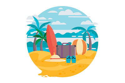 Flat Beach Illustration beach illustration island ocean sand sea summer sunset tropical vector