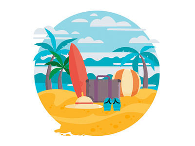 Flat Beach Illustration beach illustration island ocean sand sea summer sunset tropical vector