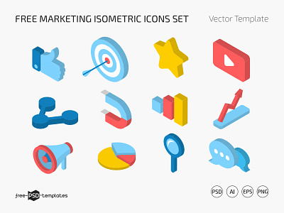Free Marketing Isometric Icons Set free freebie goal icon icons isometric marketing photoshop psd star template templates vector