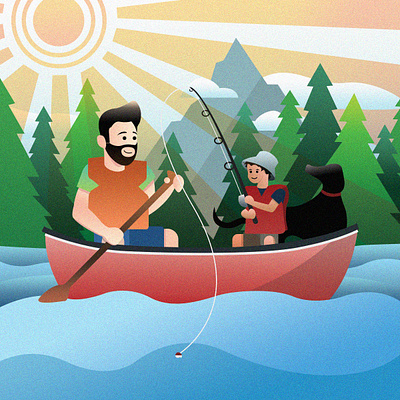 Father's Day Illustration camping canoe design dog father fathers day fishing illustration lake noise pond summer woods
