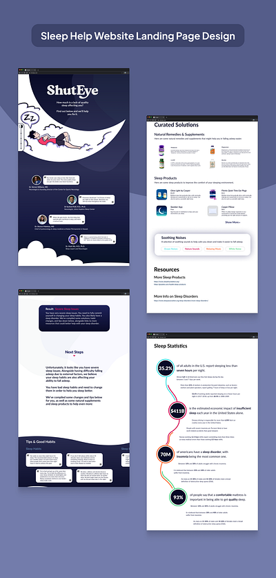 Shuteye - Sleep help website branding graphic design illustration landing page ui website design