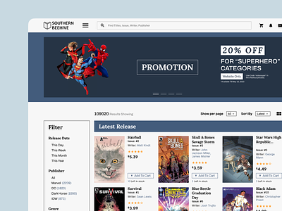 Comic Book Online Retail Store - Storepage comic book e commerce website comic book retail online store comic book store comic book website design landing page ui ux web design