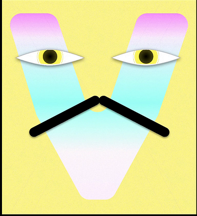 An animated letter "V" with lively eyes animation branding build dailyui design designdrug figma graphic design illustration logo motion graphics ui ux watchmegrow