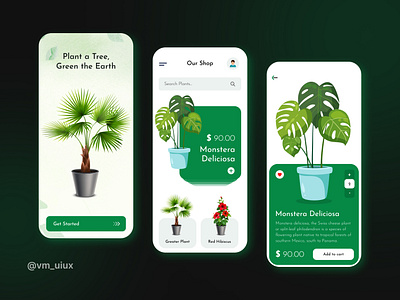 Plant online shop 3d app appdesign application colorcombination design figma greenparadise greenshop irishgreen mobile mobileapp plant plantshop planttree typography ui uiux ux vm uiux