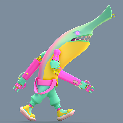 Banana Monster, look 2 3d cartoon 3d illustration 3dmodeling blender art characterdesign cute art cyberpunk art