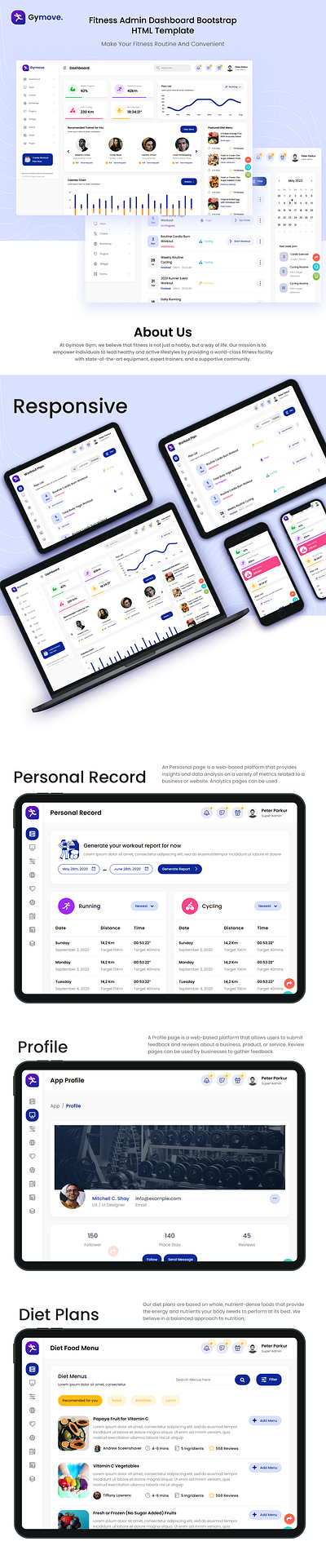 Gymove - Fitness Admin Dashboard Bootstrap HTML Template admin creative dashboard design fitness gym product design template uiux web design website