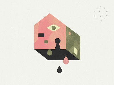 Floating house design drops eye geometric house illustration procreate windows