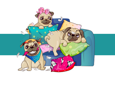 Crazy Puggs brand illustration brand illustration branding design dog funny graphic design illustration pet pet shop pillows pug puggs vector