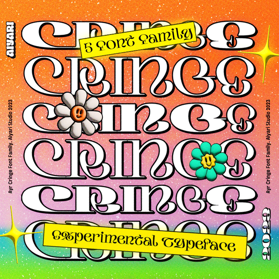 Cringe Font Family aiyari brutalist font calligraphy font experimental font open type post modern retro font psychedelic font typeface