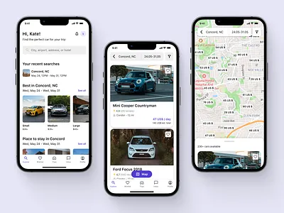 Wheelie - Car Rental App app booking branding car rental design logo mobile typography ui uiux user interface ux violet