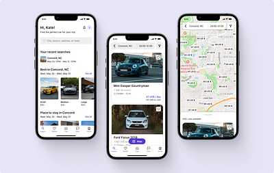 Wheelie - Car Rental App app booking branding car rental design logo mobile typography ui uiux user interface ux violet