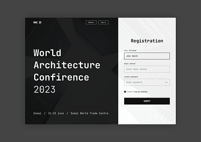 Sign up page for Architecture Confirence concept dailyui form registration sign up ui ux web design