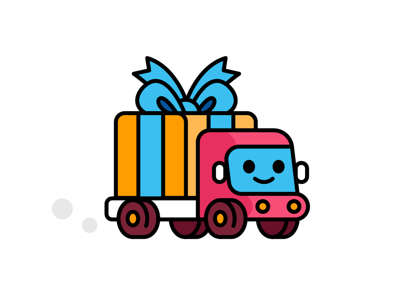 Gift Delivery animation branding cartoon character children cute delivery drive flat funny gif gift illustration kawaii kids logo mascot outline toy truck