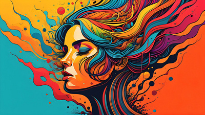 Abstract art of a girl in vibrant and colorful wave patterns artistic exploration