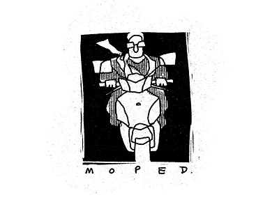 Moped bike biker black and white branding cartoon doodle illustration illustrator lino linocut minimal moped motorbike procreate rugged scooter simple t shirt vespa wood block