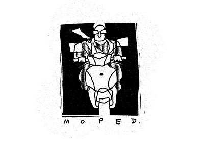 Moped bike biker black and white branding cartoon doodle illustration illustrator lino linocut minimal moped motorbike procreate rugged scooter simple t shirt vespa wood block