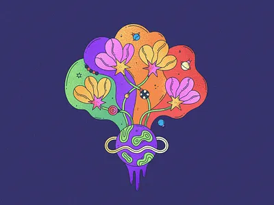 Flowers and Bugs 60s bright bugs colorful design floral flowers fun garden groovy illustration outline planet psychedelic retro space stars stroke surreal vector