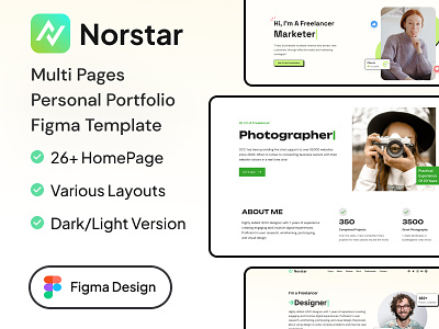 Norstar | Onepage Agency, Personal Portfolio Figma Template agency clean creative cv landing page onepage personal portfolio ui