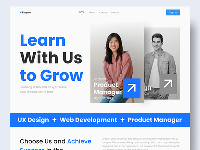 Finemy- Learning Website Hero Section class clean courses design e learning edtech educate education landing page learn skills learning lesson online class platform study ui ux web web design website
