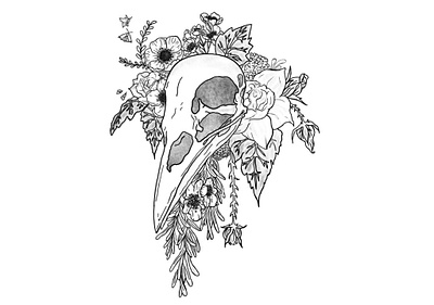 Raptor County Album Cover album cover bird skull black and white dark art digital drawing floral gothic graphic design greyscale illustration music art