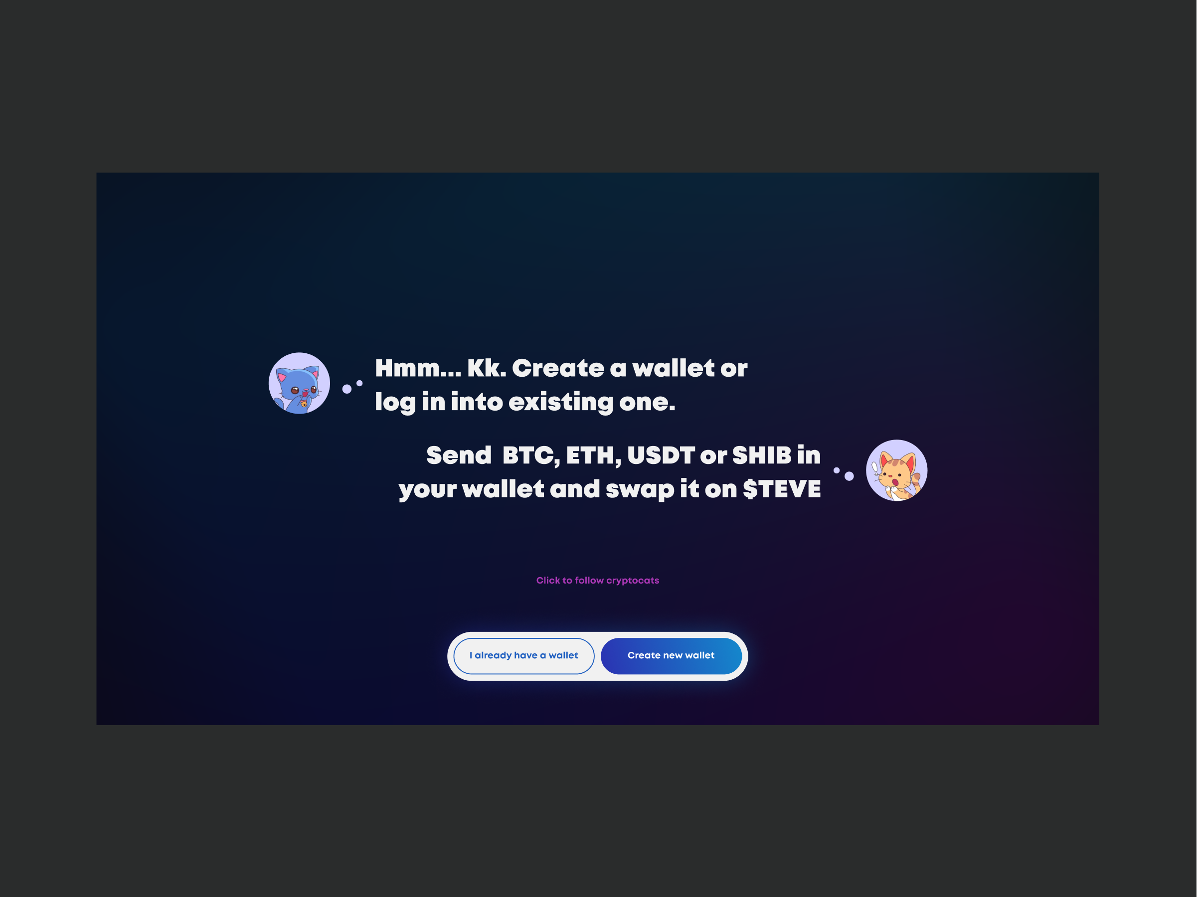 Crypto wallet animation bitcoin btc cats coins crypto cryptocats dialog eth ethereum game gamification gradient motion graphics nft ui wallet web 3.0