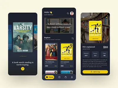 Book Store app app book store dark them design details home minimal mobile app onboarding store ui uiux ux