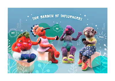 Giclée Print - The Garden of Influencers - poster wall decor 3d soft sculputure animal illustration felt illustration graphic design guinea pig illustration home decor illustration kid lit art textile art