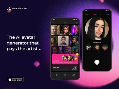 Ascendant Art - iOS Mobile App ai ai art ai avatar ai avatars avatar generator design digital avatars hadzhiev ios logo mobile app primedivision sevilaxiom strahil ux