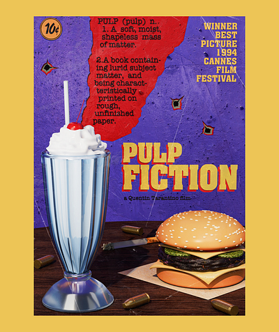 Pulp Fiction poster 3d 3d poster 3dart art c4d cinema4d film poster movie poster movies poster pulp fiction tarantino