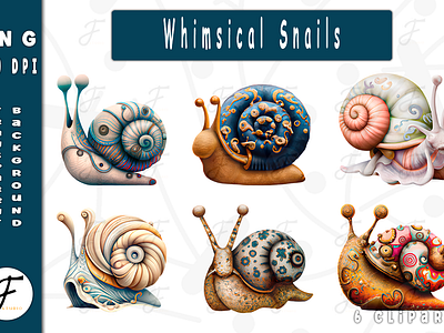 Whimsical Snails | Watercolor adorable illustrations book cover coloring book design fantasy creatures funny animals funny clipart ill illustration kids coloring book magical creatures snails vintage snails watercolor snails
