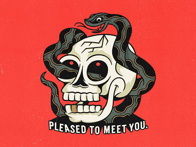 Pleased to meet you badgedesign branding flash friends gold tooth graphic design illustration illustrator merch skull snake sticker tattoo texture traditional typography vector